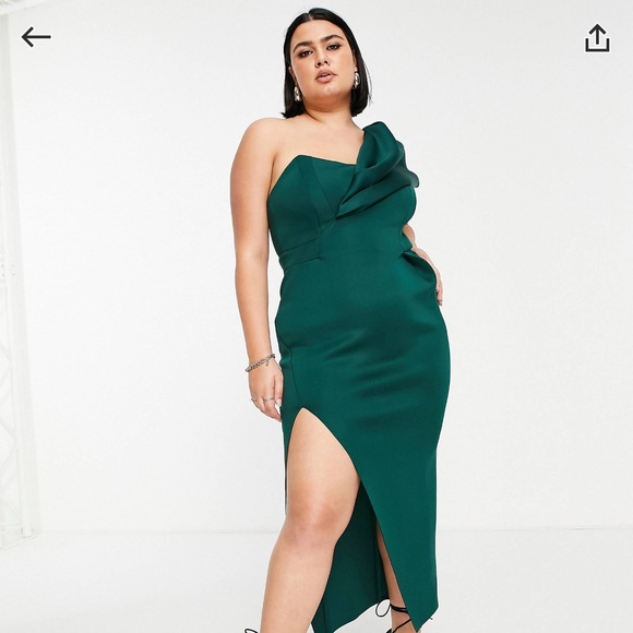 ASOS Curve Deep Green one shoulder dress - Picture 1 of 2